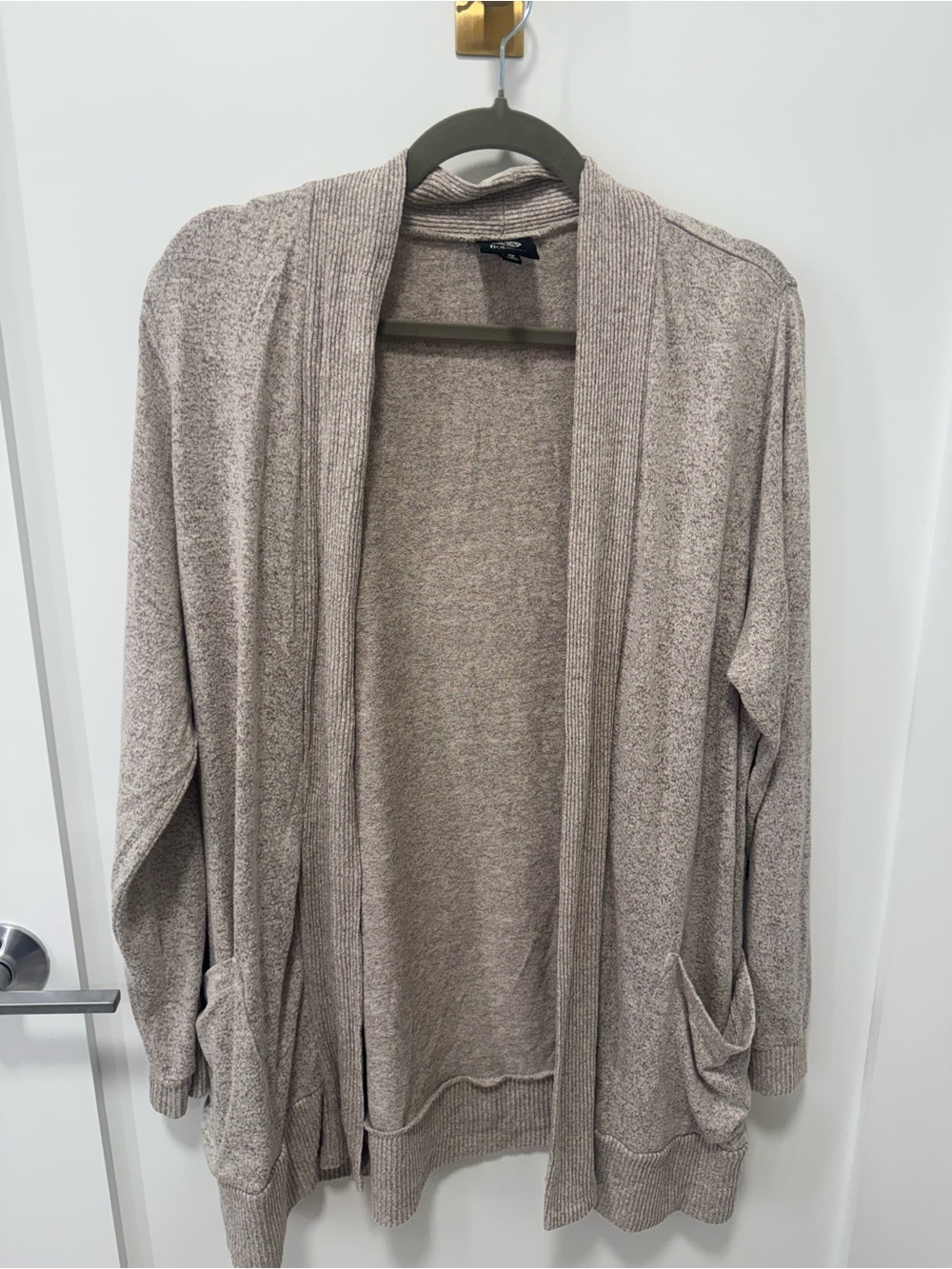 Bobeau Jemmy Brushed Open Front Pocket Cardigan Taupe Size 1X Cozy Knit